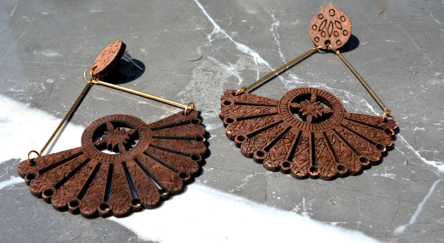 Wooden Fan Tribal Earrings